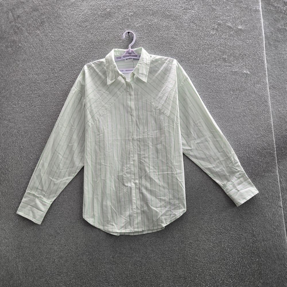 Express Women Button Up Shirt M White Striped Boyfriend Portofino Long Sleeve